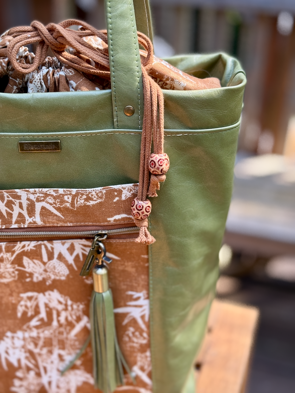 Green Leather Firefly Tote Bag