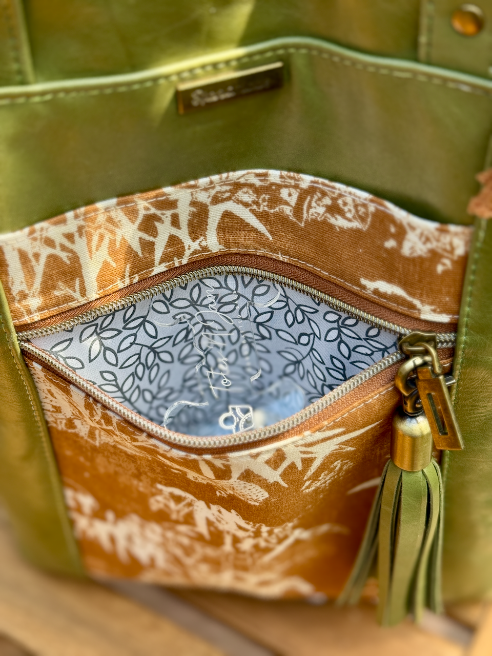 Green Leather Firefly Tote Bag